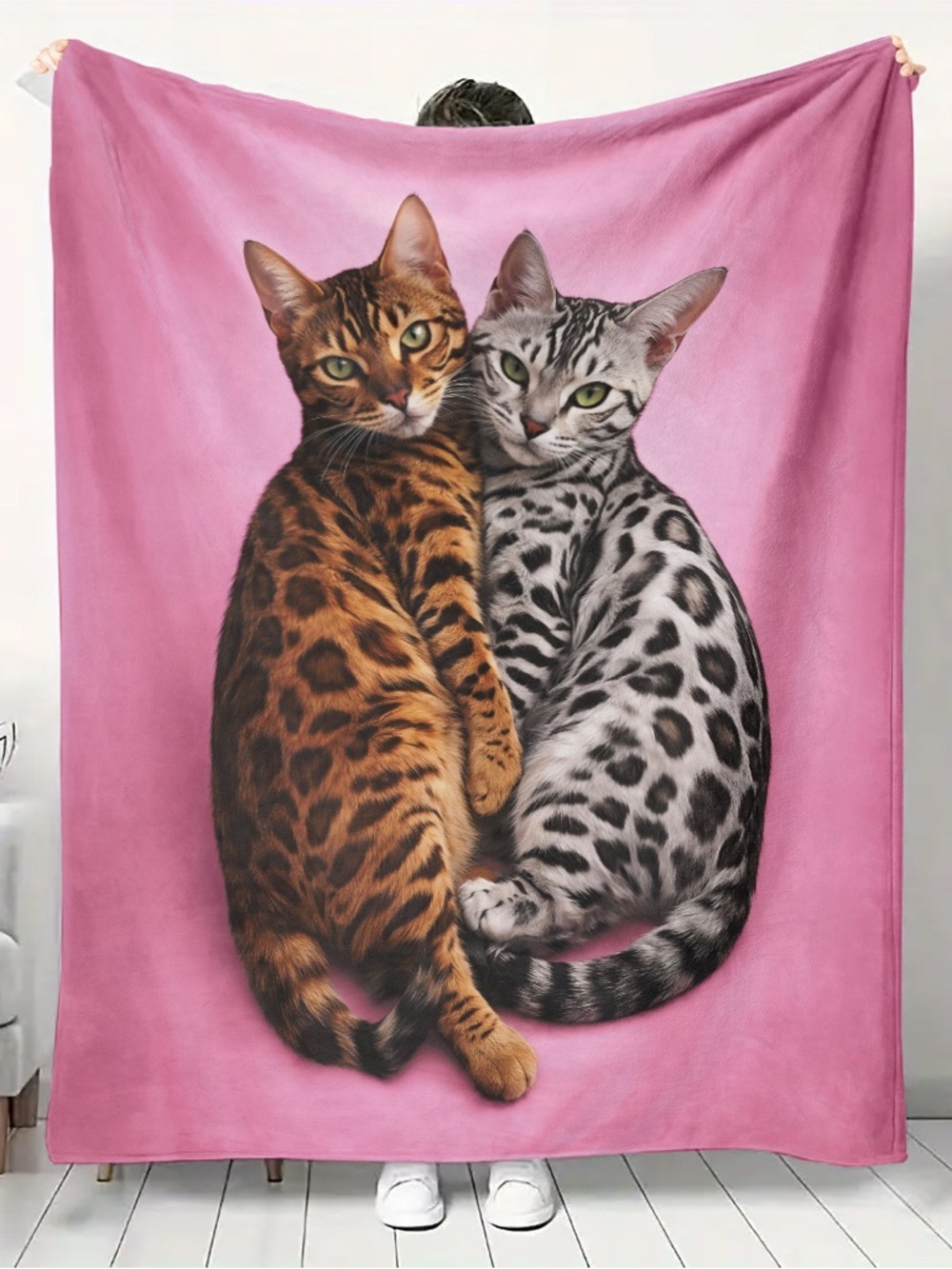 Cozy Pink Bengal Cats VelveteenThrow Blanket